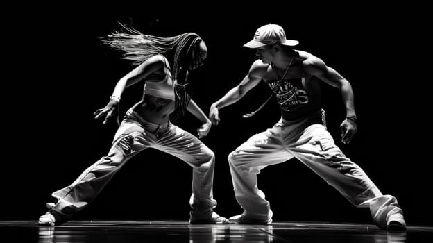 A couple of people dancing in a black and white photo