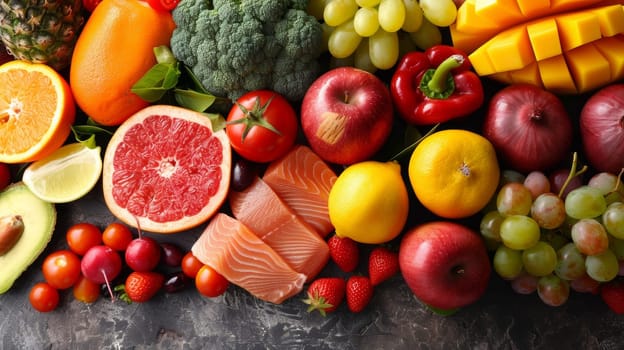 A variety of fruits and vegetables arranged on a table