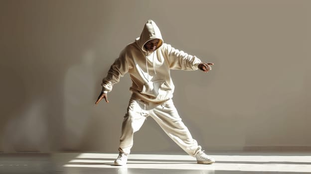 A man in a white hoodie doing tricks on his skateboard