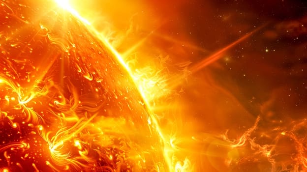 Vivid illustration depicting the intense and dynamic surface of the sun with solar flares