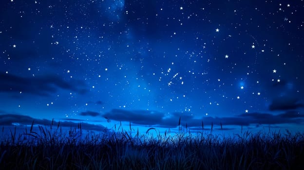 Serene night landscape featuring a captivating star-filled sky above the silhouette of grass