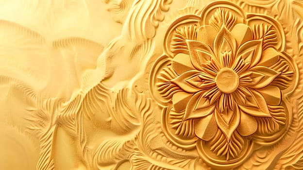 Luxurious golden floral relief texture with intricate carved pattern and ornamental detail for elegant wall art and sophisticated interior decoration