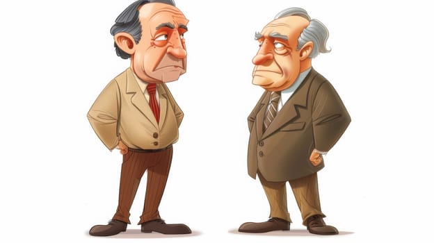 Two cartoon characters of two old men standing next to each other