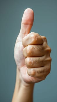 A close up of a man's hand giving the thumbs up