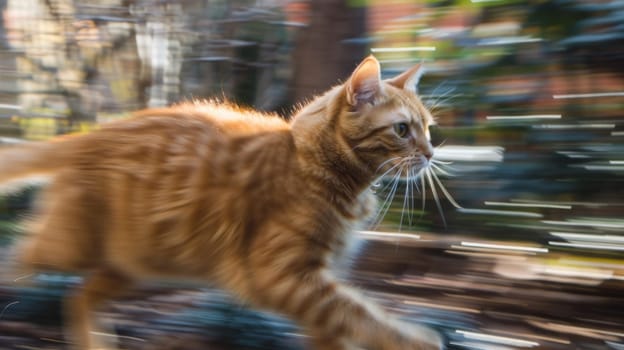 A blurry image of a cat running across the ground