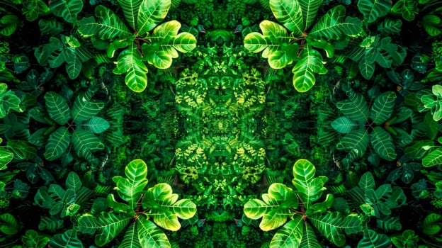 Vibrant green leaves arranged in a symmetrical pattern, perfect for a natural background