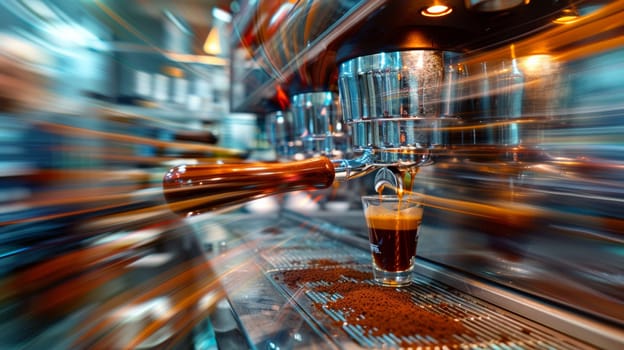 A close up of a coffee machine pouring liquid into cups