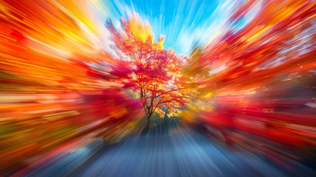 A blurry picture of a tree in the middle of autumn