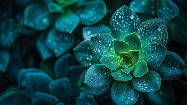 A close up of a green flower with water droplets on it