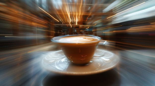 A blurry photo of a cup on top of saucer