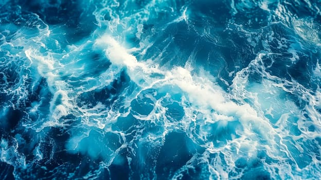 Abstract aerial view of turbulent ocean waves with foam