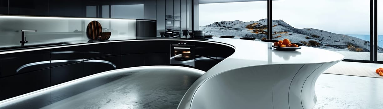 Ultra-modern kitchen with smart appliances and sleek, reflective surfacessuper detailed