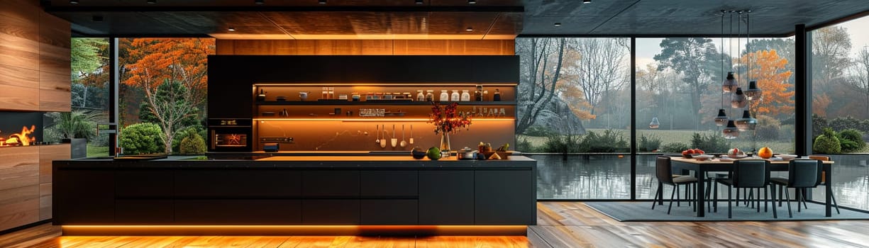 Ultra-modern kitchen with smart appliances and sleek, reflective surfacessuper detailed