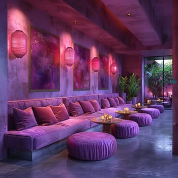 Chic cocktail lounge with velvet seating and mood lightingup32K HD