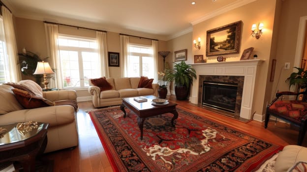 A living room with a fireplace and two couches in it