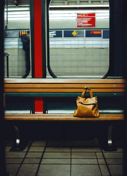 A bag forgotten on the subway. Generative AI. High quality photo