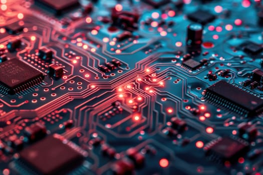 Computer technology image with circuit board background by AI generated image.