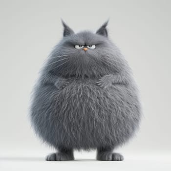 the character of a fat cute fluffy grey cat on a white background. 3d illustration.