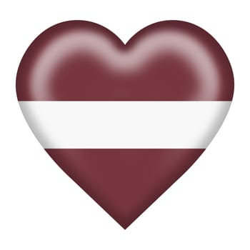 A Latvia flag heart button isolated on white with clipping path 3d illustration