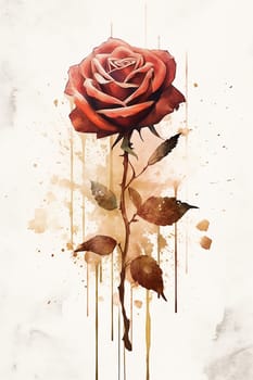 Artistic watercolor painting of a red rose with dripping paint effect.