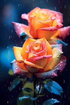 A couple of roses with rainbow color on petals, colorful flower