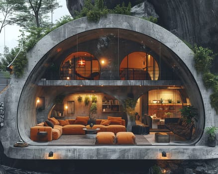 Post-apocalyptic bunker turned modern living space with innovative survival features.3D render