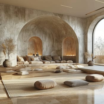 Minimalist meditation space with simple lines and a sense of calm3D render