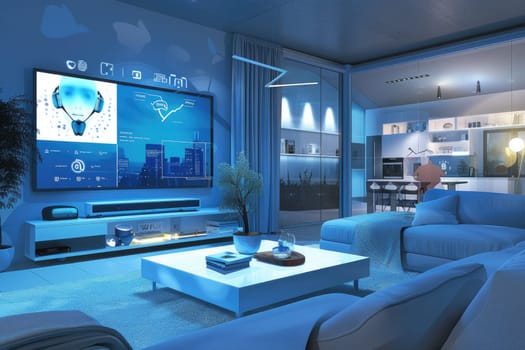 smart screen with smart home with modern living room by AI generated image.