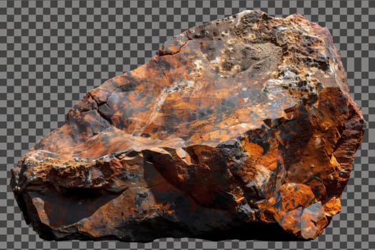Large red rust rock stones isolated on a transparent background, Generative Ai.