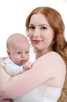 Studio image of pretty young woman with sweet toddler