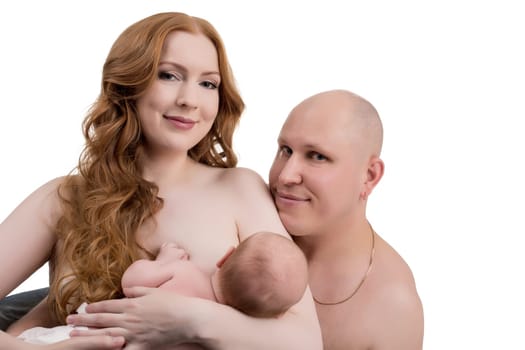 Image of happy young family with little child, isolated on white