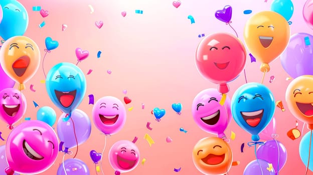 Vibrant background featuring 3d animated emoticon balloons in a festive and colorful setting
