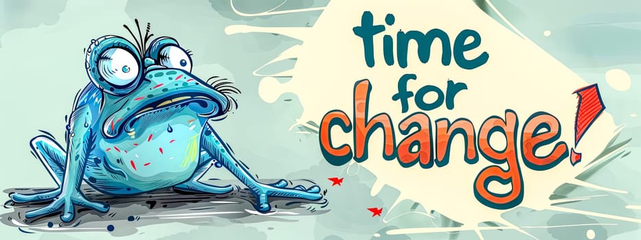 Colorful illustration of an expressive frog beside a motivational message on change