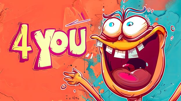Expressive and colorful cartoon illustration with vibrant, shouting characters and abstract, dynamic design for modern, youthful advertisement appeal