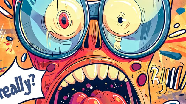 Vibrant and colorful cartoon character expressing astonishment and surprise in exaggerated comic style illustration