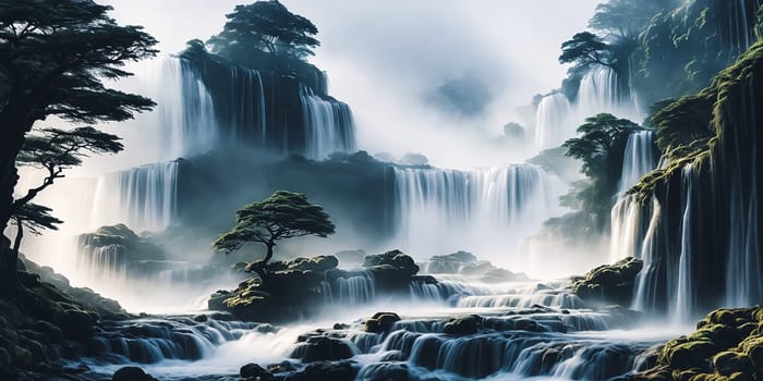 Atmospheric Effects. Atmospheric effects like mist or haze around the base of the waterfall, creating a dreamy and magical ambiance