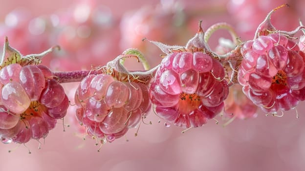 A bunch of pink flowers with water droplets on them