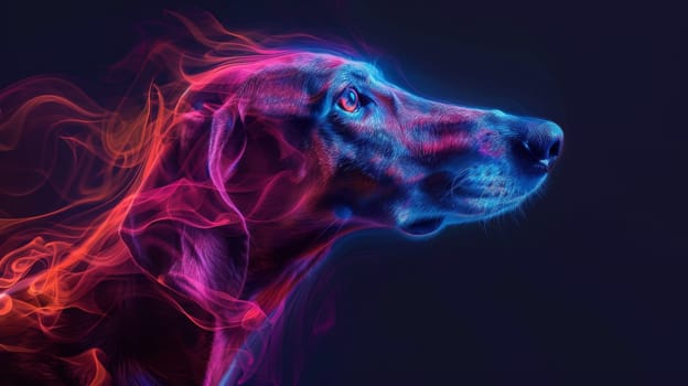 A dog is painted in a colorful way with smoke