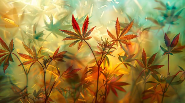 A close up of a plant with leaves and red stems