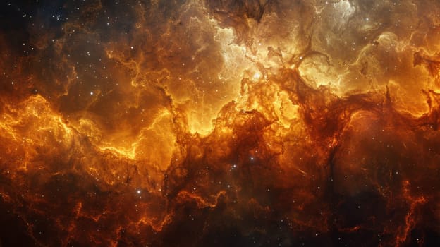 A close up of a nebula in space with orange and yellow colors