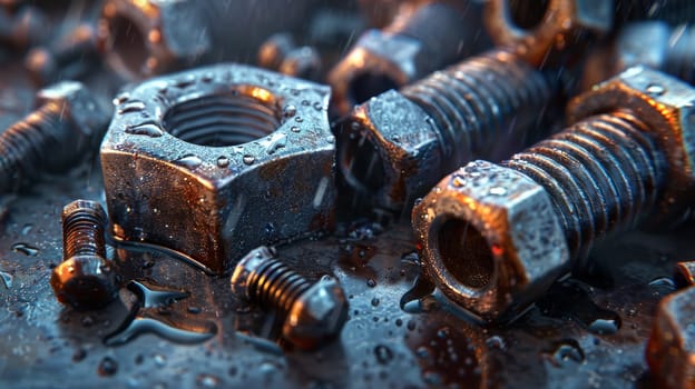 A bunch of nuts and bolts are sitting on a table