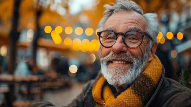 A man with a beard and glasses wearing a scarf
