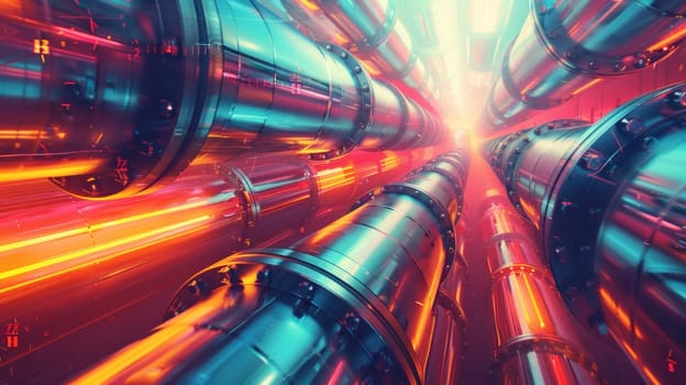 A futuristic looking image of pipes and tubes in a tunnel