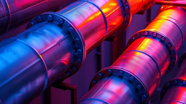 A group of pipes with bright colors and shiny surfaces