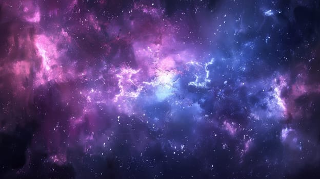 A purple and blue nebula with stars in the background
