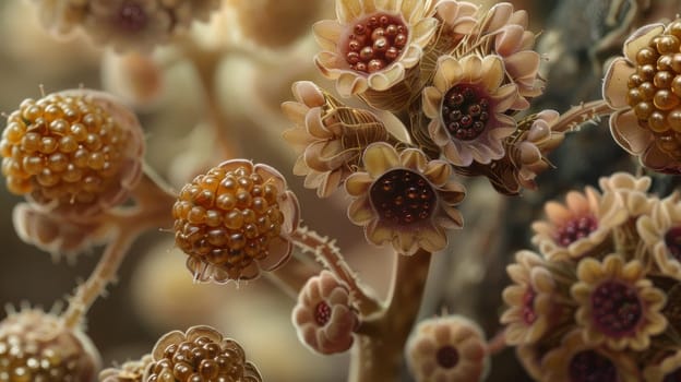 A close up of a bunch of flowers that are growing