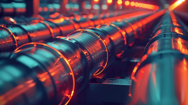 A close up of a bunch of pipes with glowing lights