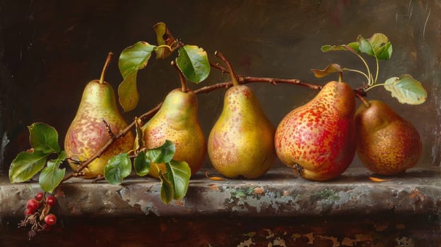 A painting of a group of pears on the side of a wall