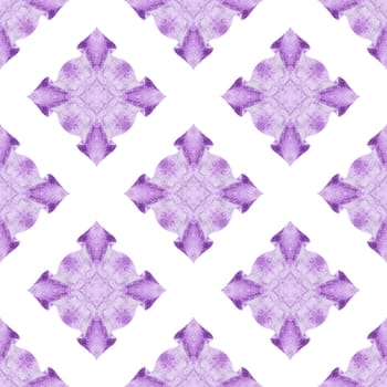 Watercolor summer ethnic border pattern. Purple unique boho chic summer design. Textile ready outstanding print, swimwear fabric, wallpaper, wrapping. Ethnic hand painted pattern.