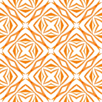 Textile ready unique print, swimwear fabric, wallpaper, wrapping. Orange alive boho chic summer design. Watercolor medallion seamless border. Medallion seamless pattern.